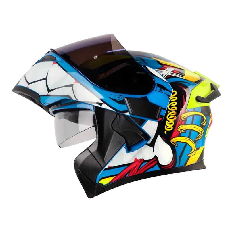 Casco Hro 3400Dv Evo Full Gas Azul Amarillo Visor Iridium Azul