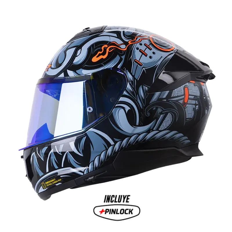 Casco Ls2 Ff808 Samurai Gris Azul Visor Revo Azul 1