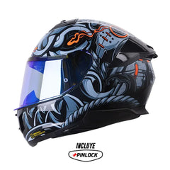 Casco Ls2 Ff808 Samurai Gris Azul Visor Revo Azul 1