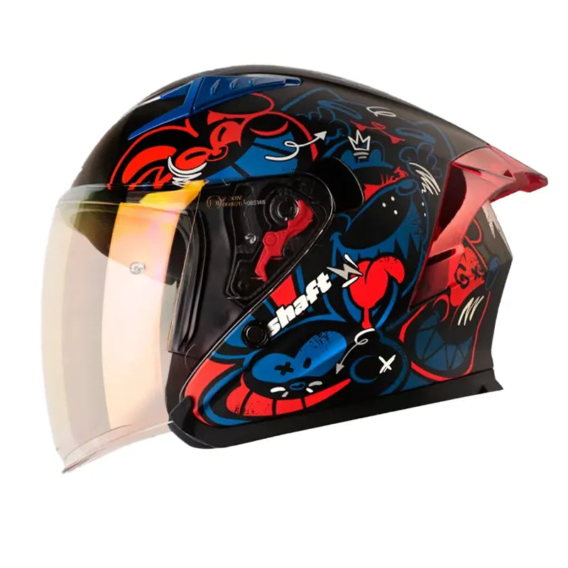 Casco Shaft 226 Gt Anymaniac Negro Azul Visor Iridium Rojo