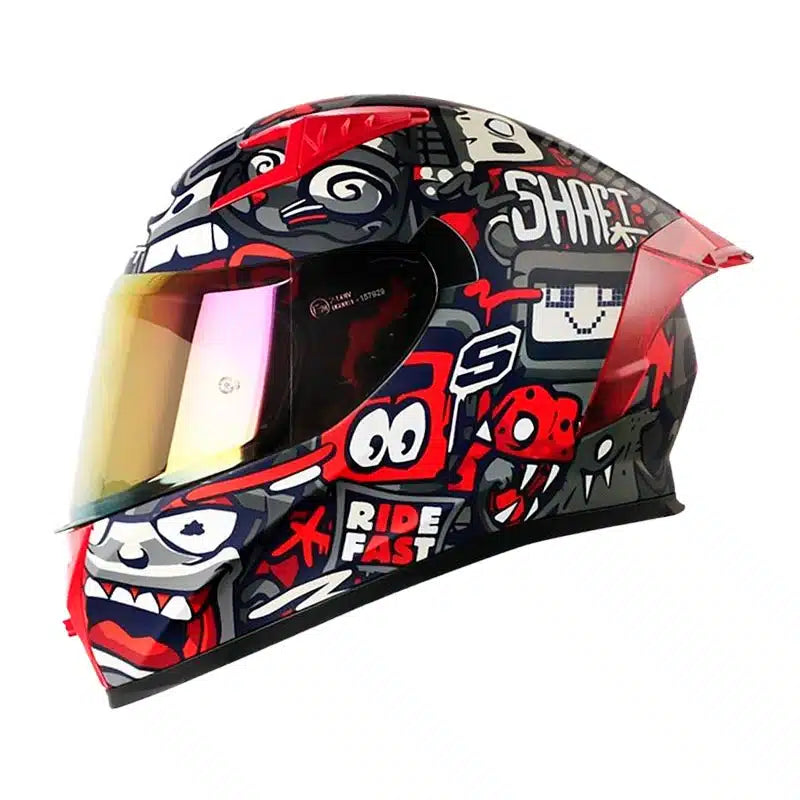 Casco Shaft 526sp Evo Rise Up Gris Oscuro Visor Iridium Rojo