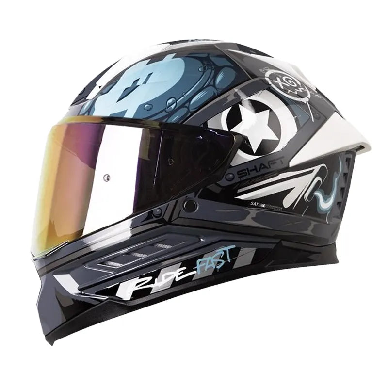 Casco Shaft 595 Gunn Gris Oscuro Azul Visor Iridium Morado 1