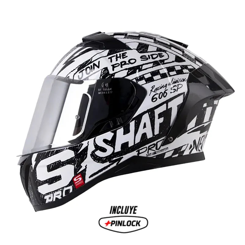Casco Shaft Pro 606Sp Racing Negro Blanco Visor Revo Plateado 11