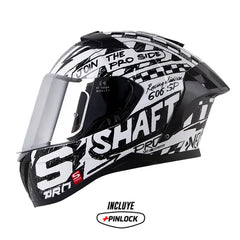 Casco Shaft Pro 606Sp Racing Negro Blanco Visor Revo Plateado 11