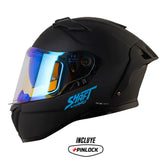 Casco Shaft Pro 606Sp Solid Negro Azul Visor Iridium Azul