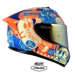 Casco Shaft Pro 610Dv Evo Fast_Food Azul Visor Iridium Dorado 2