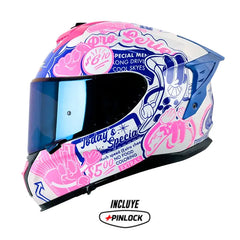 Casco Shaft Pro 610Dv Evo Fast_Food Blanco Fucsia Visor Iridium Azul