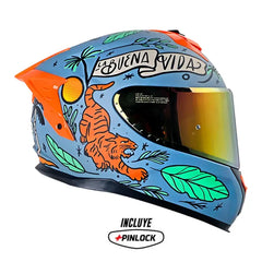 Casco Shaft Pro 610Dv Evo La Buena Vida Azul Claro Verde Visor Iridium Rojo 2