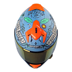 Casco Shaft Pro 610Dv Evo La Buena Vida Azul Claro Verde Visor Iridium Rojo 3