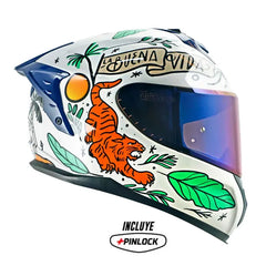 Casco Shaft Pro 610Dv Evo La Buena Vida Blanco Verde Visor Iridium Azul 2