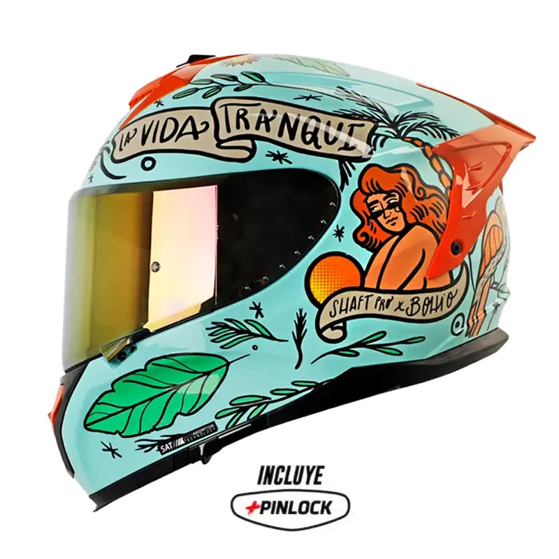 Casco Shaft Pro 610Dv Evo La Buena Vida Verde Claro Visor Iridium Rojo