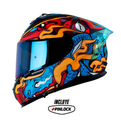Casco Shaft Pro 610Dv Evo The Reptule Negro Rojo Visor Iridium Azul