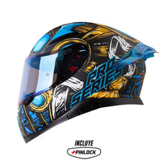 Casco Shaft Pro 612Dv Evo Faraon Negro Azul Visor Iridium Azul
