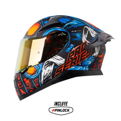 Casco Shaft Pro 612Dv Evo Faraon Negro Naranja Visor Iridium Rojo