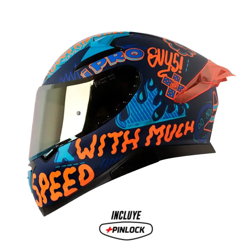 Casco Shaft Pro 612Dv Evo Nomo Azul Oscuro Naranja Visor Iridium Dorado