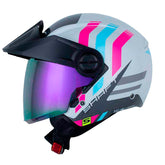 Casco Shaft 212 Flygod Gris Fucsia Visor Revo Morado