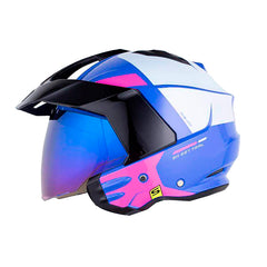 Casco Shaft 227 Trial Kusk Azul Fucsia Visor Iridium Azul