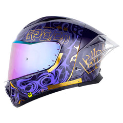Casco Shaft 596 Sp Bolter Morado Holografico Dorado Visor Revo Morado