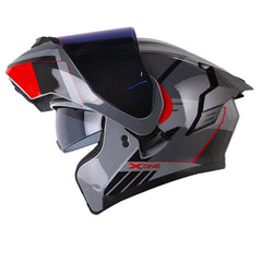 Casco X_One X-3000Rs Mombak Gris Rojo Visor Iridum Azul