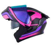 Casco X_One X-3000Rs Patchex Negro Fucsia Visor Iridium Morado