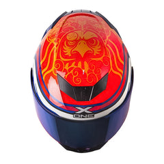 Casco X_One X-500 Rs Daruma Rojo Visor Iridium Azul