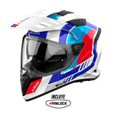 Casco Airoh Dual Bandit Horn Blanco Rojo Azul