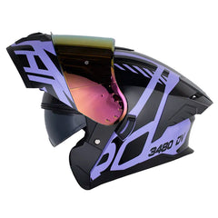 Casco Hro 3480Dv Evo Duality Morado Negro Visor Iridium Morado
