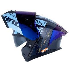 Casco Hro 3480Dv Evo Fire Cat Azul Oscuro Azul Visor Iridium Azul