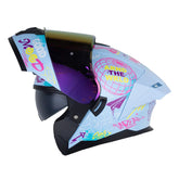 Casco Hro 3480dv Evo Bll Sht Azul Claro Fucsia Visor Iridium Morado
