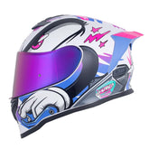 Casco Hro 506Sp Strokes Blanco Perlado Fucsia Visor Iridium Morado