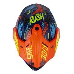 Casco Hro Mx-340 Stripe Azul Oscuro Naranja Neon Visor Iridium Azul