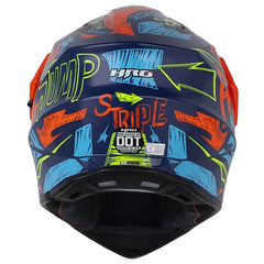 Casco Hro Mx-340 Stripe Azul Oscuro Naranja Neon Visor Iridium Azul