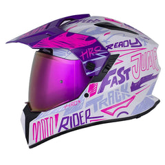 Casco Hro Mx-340 Stripe Blanco Morado Visor Iridium Morado