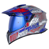 Casco Hro Mx-340 Stripe Gris Azul Visor Iridium Azul