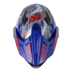 Casco Hro Mx-340 Stripe Gris Azul Visor Iridium Azul