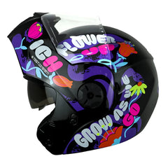 Casco Ich 3110s Kids Flower Up Negro Fucsia