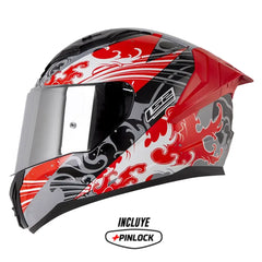Casco Ls2 FF353 Kame Negro Rojo Visor Revo Silver