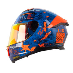 Casco Ls2 FF808 Stream II Gp Azul Naranja Neón Visor Revo Rojo