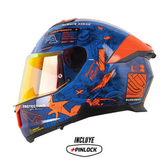 Casco Ls2 FF808 Stream II Gp Azul Naranja Neón Visor Revo Rojo