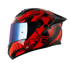 Casco Ls2 Ff806 Fusion Caution Rojo Negro Visor Iridium Azul