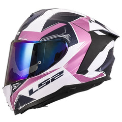 Casco Ls2 Ff817 Flaman Rosado Blanco Visor Iridium Azul