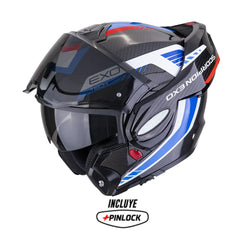 Casco Scorpion Exo-Tech Evo Carbon Cossy Negro Azul Rojo