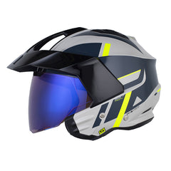 Casco Shaft 227 Trial Straiker Gris Claro Amarillo Visor Iridium Azul