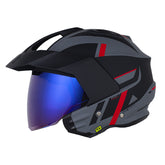 Casco Shaft 227 Trial Straiker Gris Oscuro Rojo Visor Iridium Azul