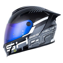Casco Shaft 502sp Fied Negro Blanco Visor Iridium Azul