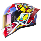 Casco Shaft 504 Dv Crazy Comic Azul Rojo Visor Iridium Rojo