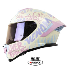 Casco Shaft Pro 609 Venom Block Letters Amarillo Claro Morado Visor Iridium Morado