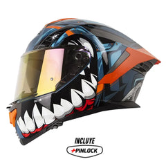 Casco Shaft Pro 609 Venom Madness Azul Oscuro Negro Visor Iridium Rojo