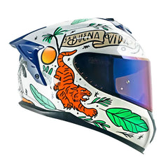 Casco Shaft Pro 610Dv Evo La Buena Vida Blanco Verde Visor Iridium Azul