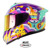 Casco Shaft Pro 610 Dv Evo Magic World Morado Naranja Visor Revo Fucsia